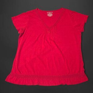 Liz Claiborne Red Bow Lace Pleated Tee